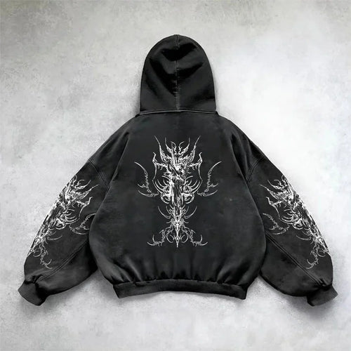 Y2K Goth Skull Goddess Print Oversized Hoodie – Women's Streetwear