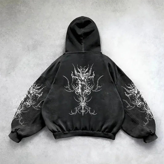 Y2K Goth Skull Goddess Print Oversized Hoodie – Women's Streetwear