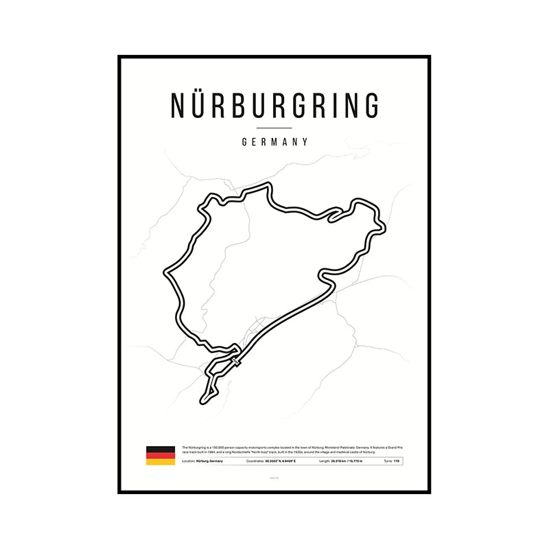 F1 Race Track Map Poster – Formula 1 Circuit Wall Art Print