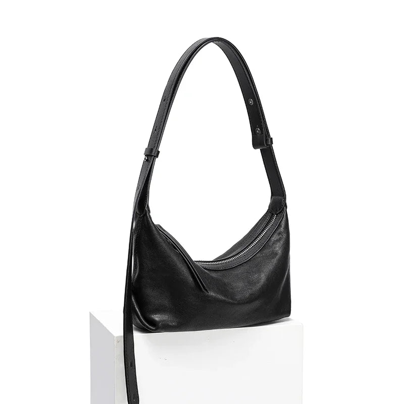 Burgundy Genuine Cowhide Leather Underarm Bag
