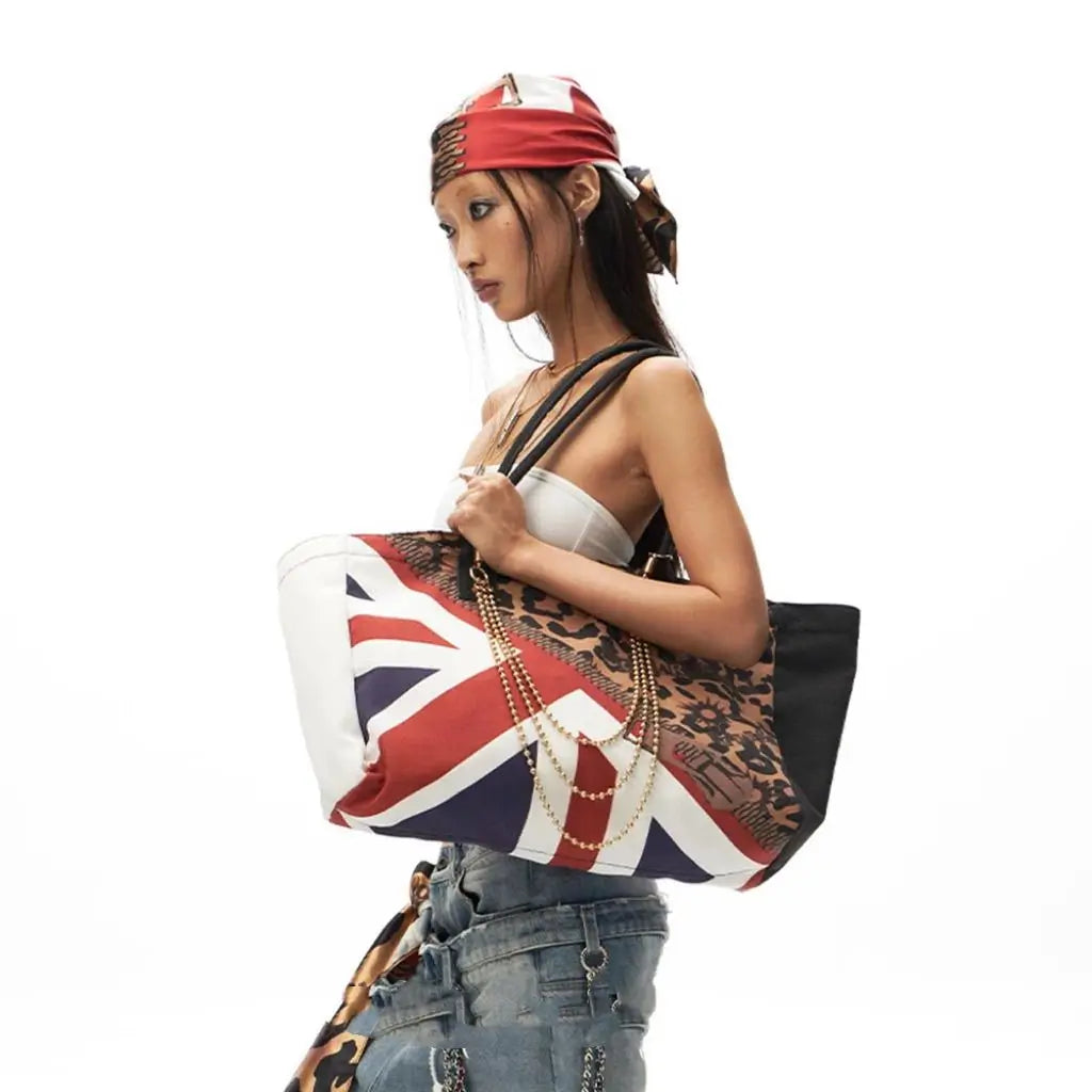 Retro Leopard Print Union Jack Chain Tote Bag