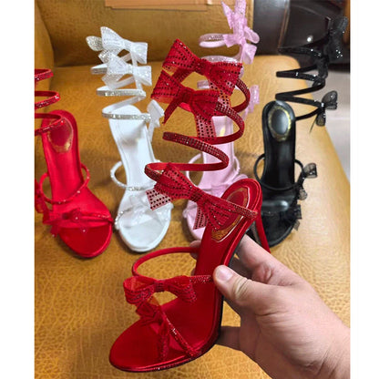 Eilyken Crystal Butterfly Wrap Ankle Strap Stiletto Sandals – Women's Open Toe Heels