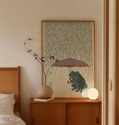 Japanese Frog Umbrella Wall Art Canvas Poster – Woodblock Print Style