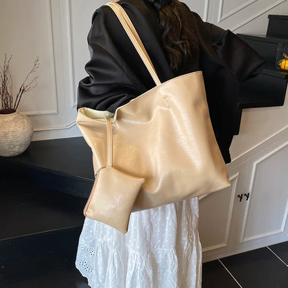 PU Leather Tote Bag – Large Capacity Shoulder Bag for Women