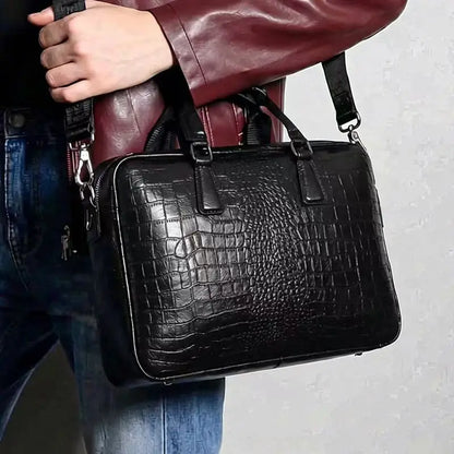 Men's Genuine Leather Briefcase – Crocodile Embossed Laptop Bag