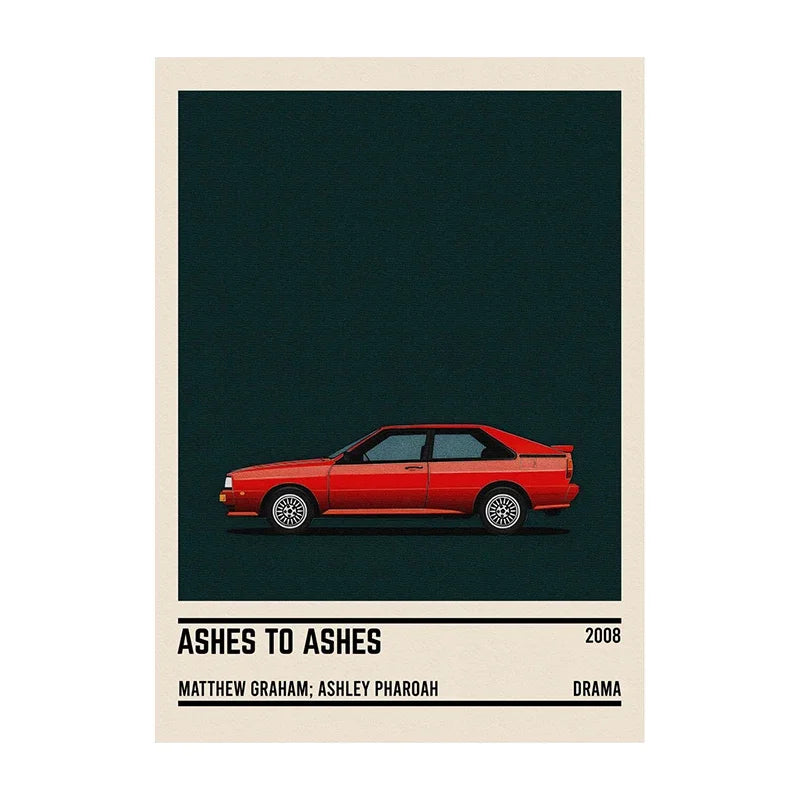 Movie Car Minimalist Poster Wall Art Print | Classic Film Decor