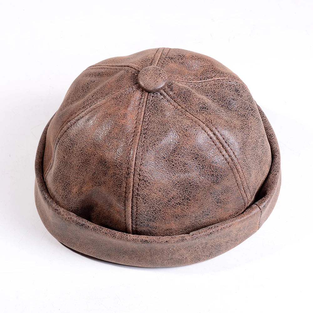 Men S Women Real Leather Winter Warm Skullcap Beanies Beret Round Hat Brimless Caps