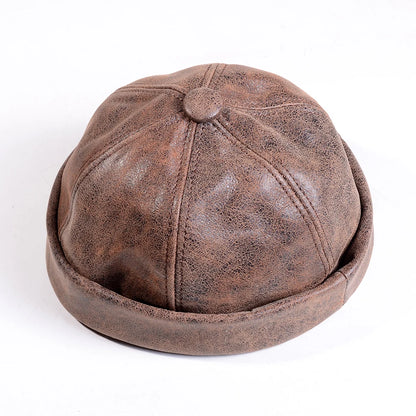 Men S Women Real Leather Winter Warm Skullcap Beanies Beret Round Hat Brimless Caps