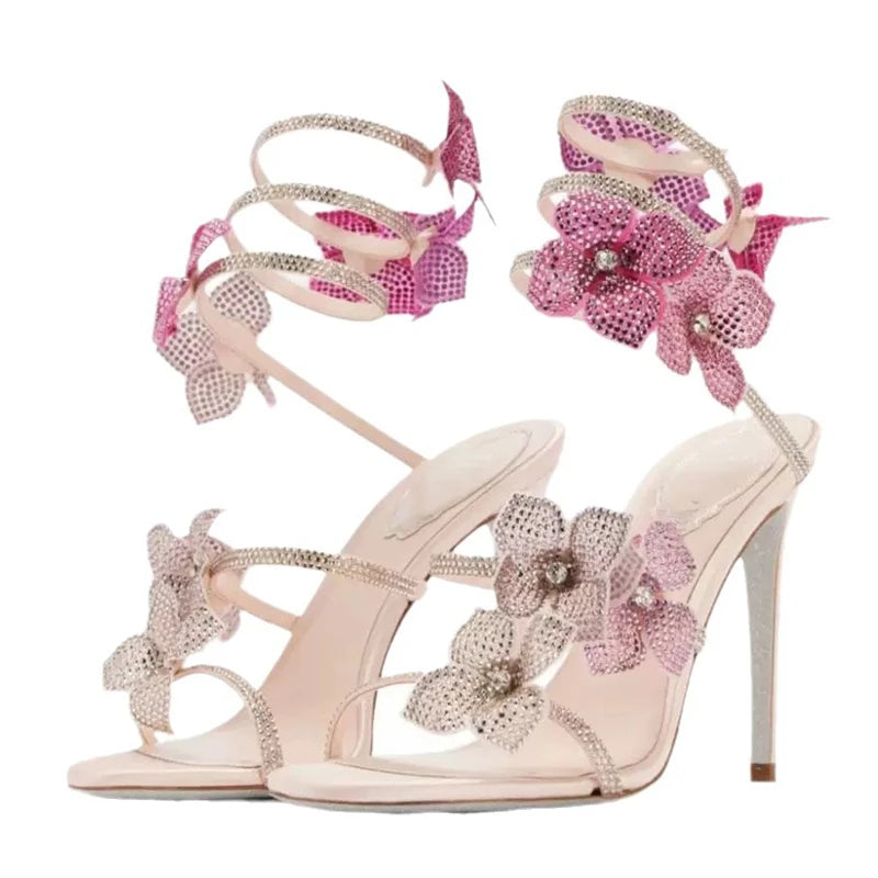 Crystal Butterfly Stiletto Sandals – Open Toe Ankle Strap Heels