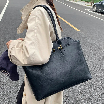 Big PU Leather Short Handle Shoulder Bag