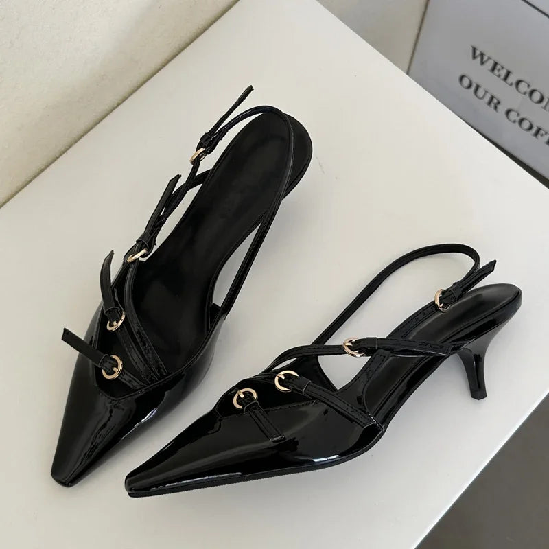Narrow Band Buckle Strap Pointed Toe Pumps for Women