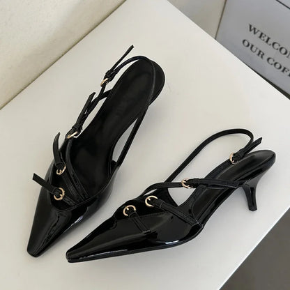 Narrow Band Buckle Strap Pointed Toe Pumps for Women