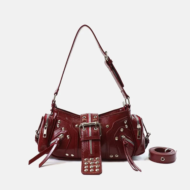 Women's Y2k Punk Vintage Shoulder Purse PU Leather Gothic Rivet Handbag