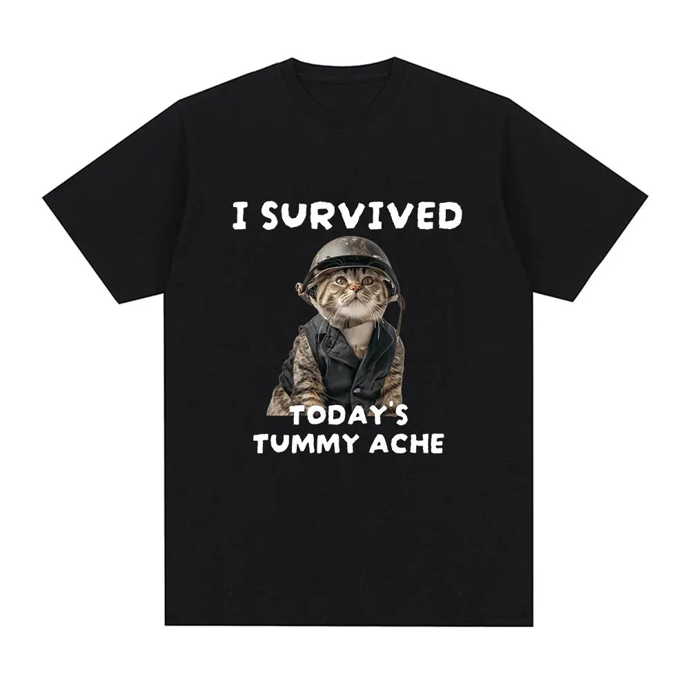Funny Cat Meme T-Shirt – I Survived Today's Tummy Ache