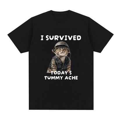 Funny Cat Meme T-Shirt – I Survived Today's Tummy Ache