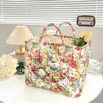 Floral Quilted Tote Bag for Women – Retro Patchwork Handbag