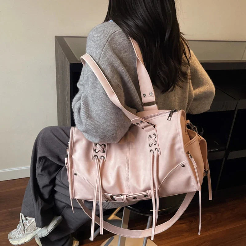 Retro Motorcycle Handbag Women Horizontal Tote