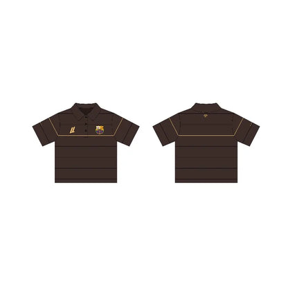 Y2K Striped Polo Shirt – Retro Embroidered Logo Unisex Tee
