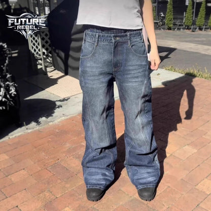 Mens Jeans Harajuku Vintage Streetwear Embroidery Hip Hop Denim Pants Washed Distressed Straight Leg