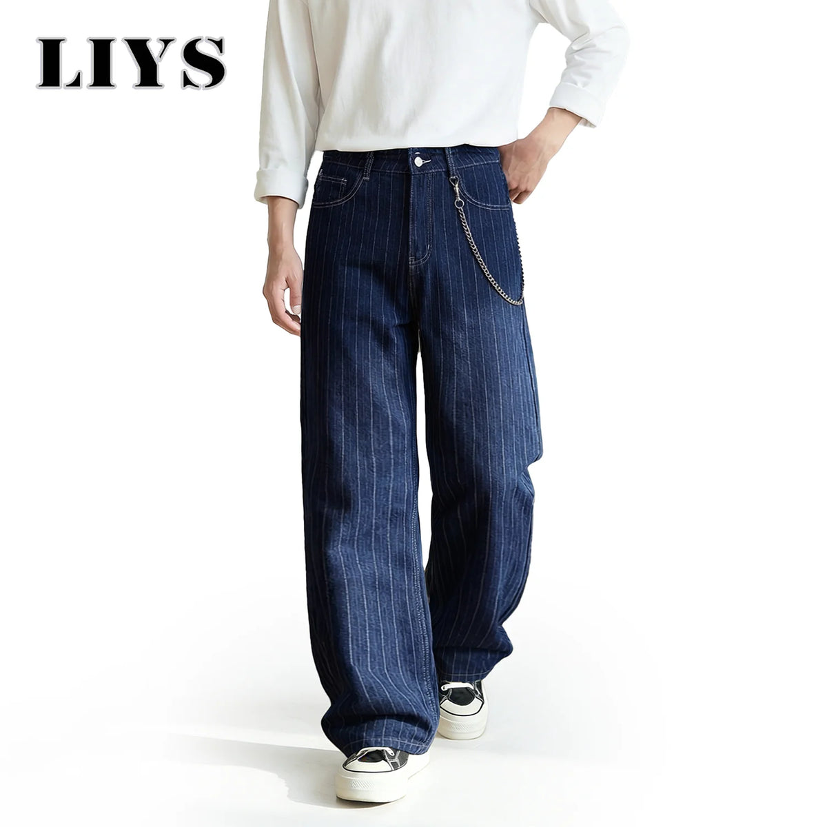LIYS Striped Straight Leg Men's Jeans – Japanese Korean Style