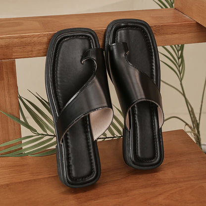 Women's Flat Clip Toe Sandal Slides – Square Toe Summer Slippers