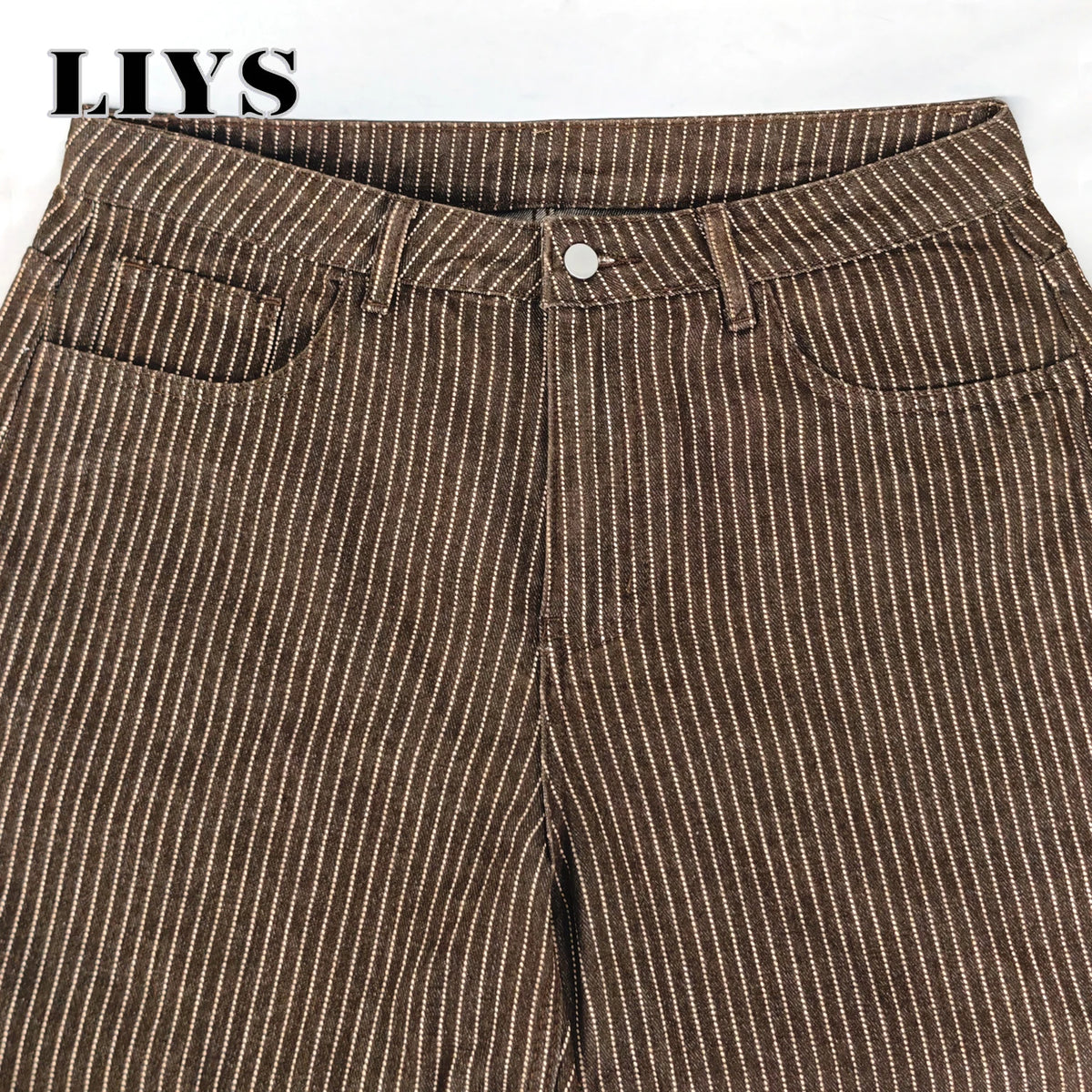 Vertical Striped Jacquard Wide Leg Jeans – British Retro Style