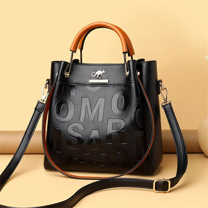 Designer Letter-Embossed Women's Handbag – 3-Layer PU Leather Tote