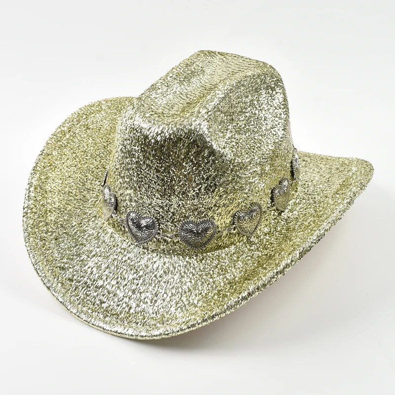 Glitter Cowboy Hat with Rhinestone Chain – Unisex Party Hat
