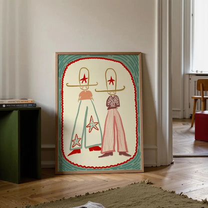 Cowboys Illustration Canvas Wall Art – Western Decor Print