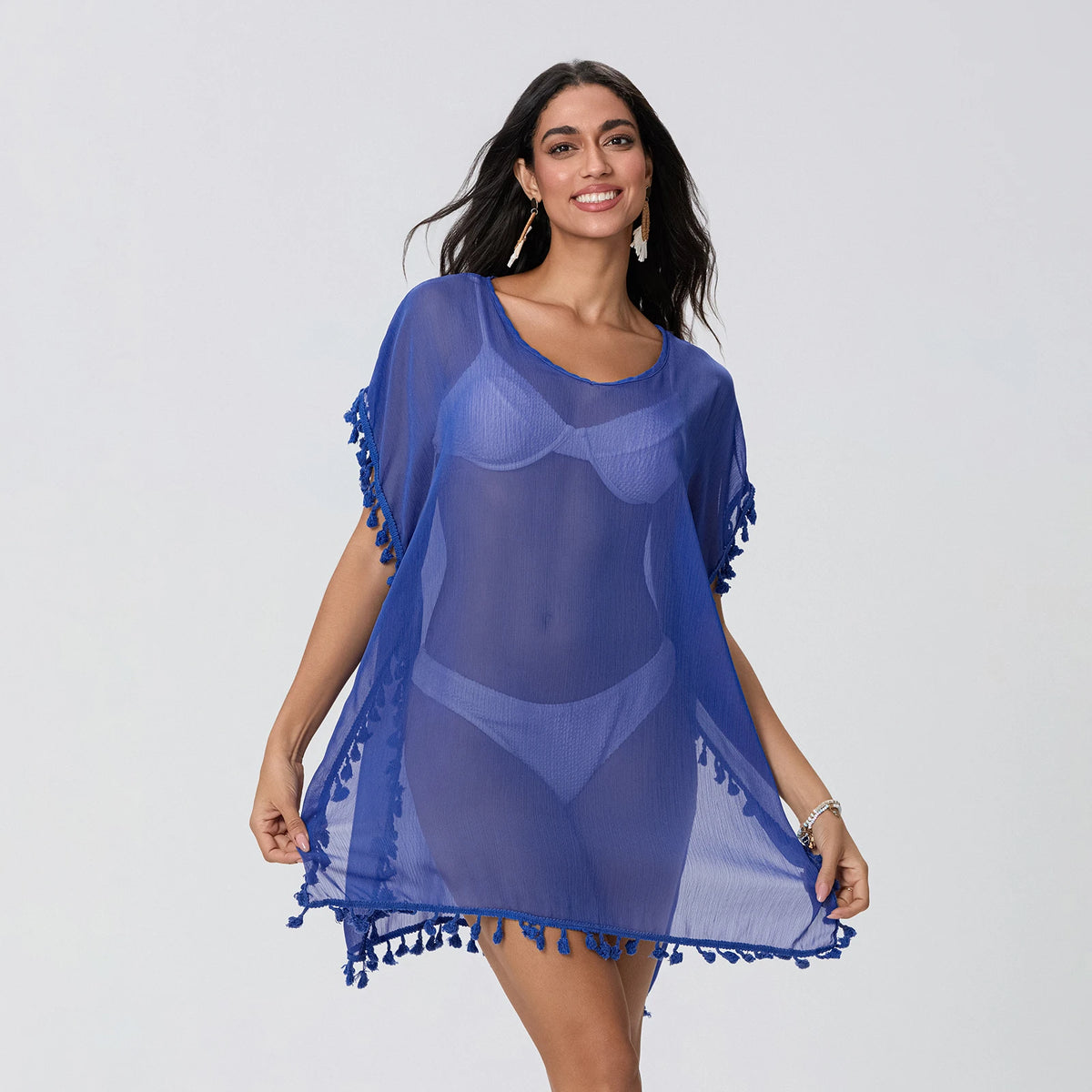 Tassel Trim Beach Cover-Up Dress – Sheer Swimsuit Coverup