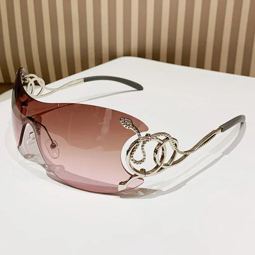 Y2K Rimless Sunglasses – Women's Gradient Wrap Shield
