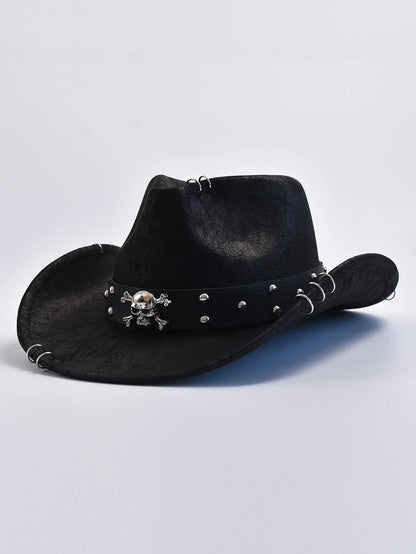 Faux Leather Western Cowboy Hat – Skull Band, Men & Women