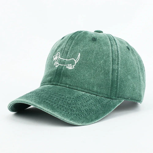 Dog Patterned Embroidered Baseball Cap Men Women Vintage Washed Cotton Hip Hop Streetwear Sun Hats