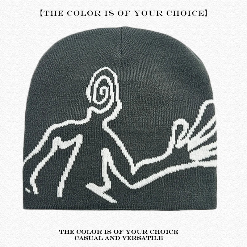 Jacquard Figure Beanie Hat – Unisex Streetwear Knit Cap
