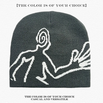 Jacquard Figure Beanie Hat – Unisex Streetwear Knit Cap