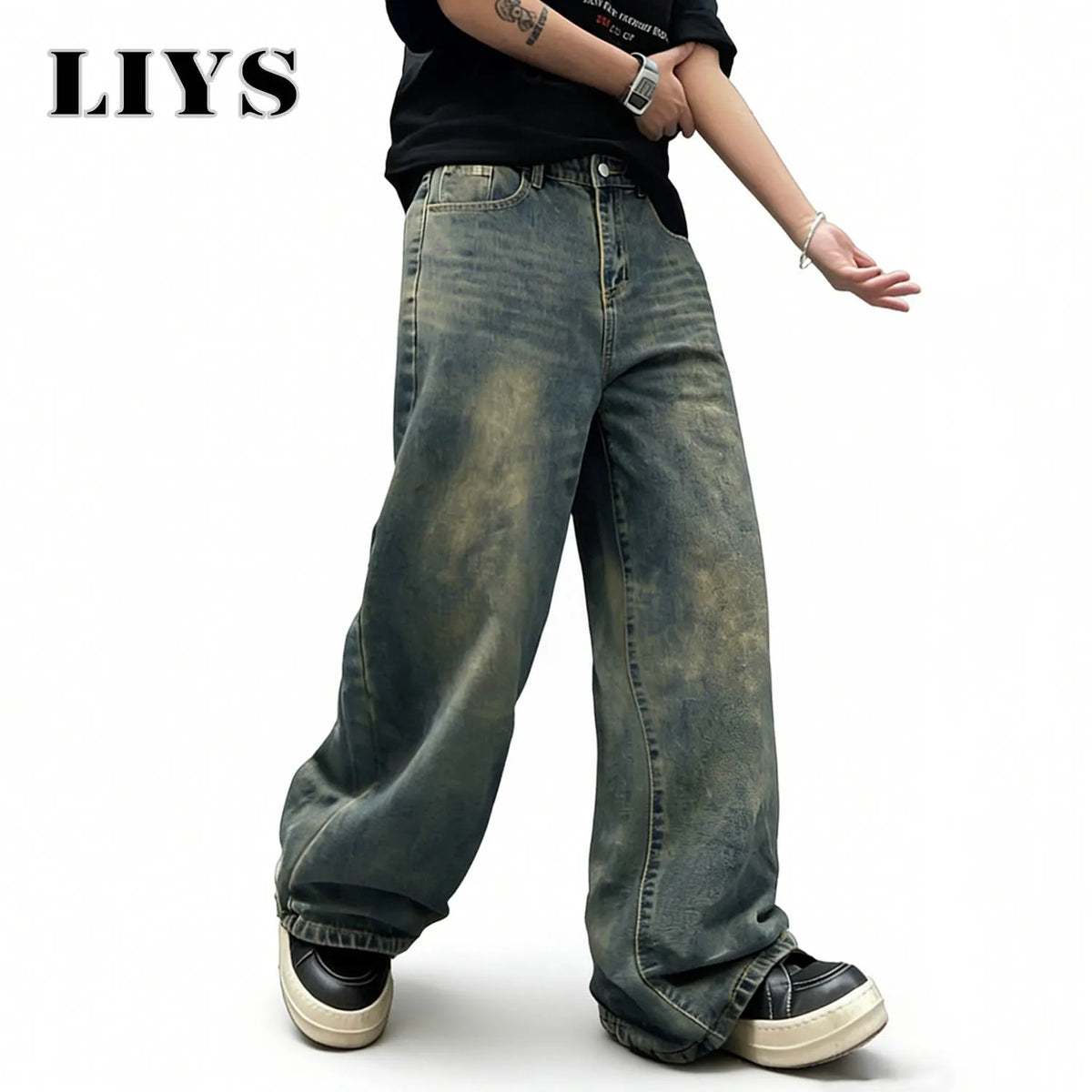 Men's Oversized Baggy Wide Leg Jeans – Light Blue Retro