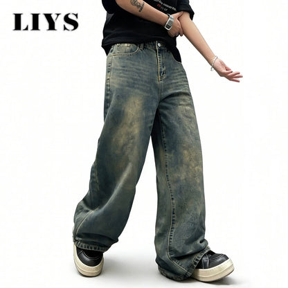 Men's Oversized Baggy Wide Leg Jeans – Light Blue Retro