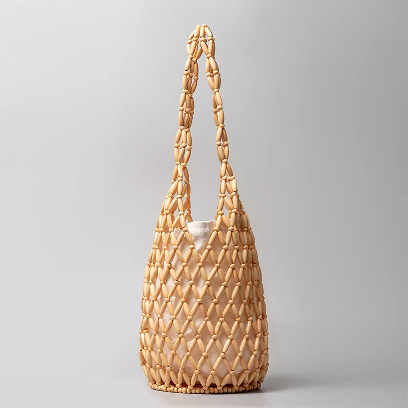 Summer Handmade Beaded Shoulder Bag Hollow-out Wooden