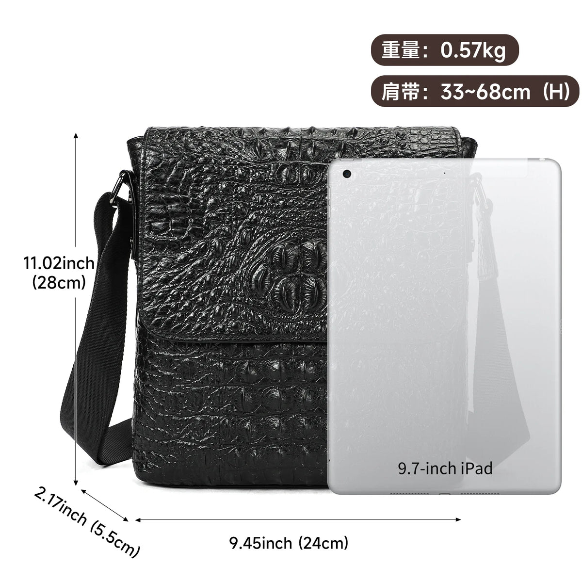 Alligator Embossed Leather Men's Crossbody Bag – Genuine Cowhide