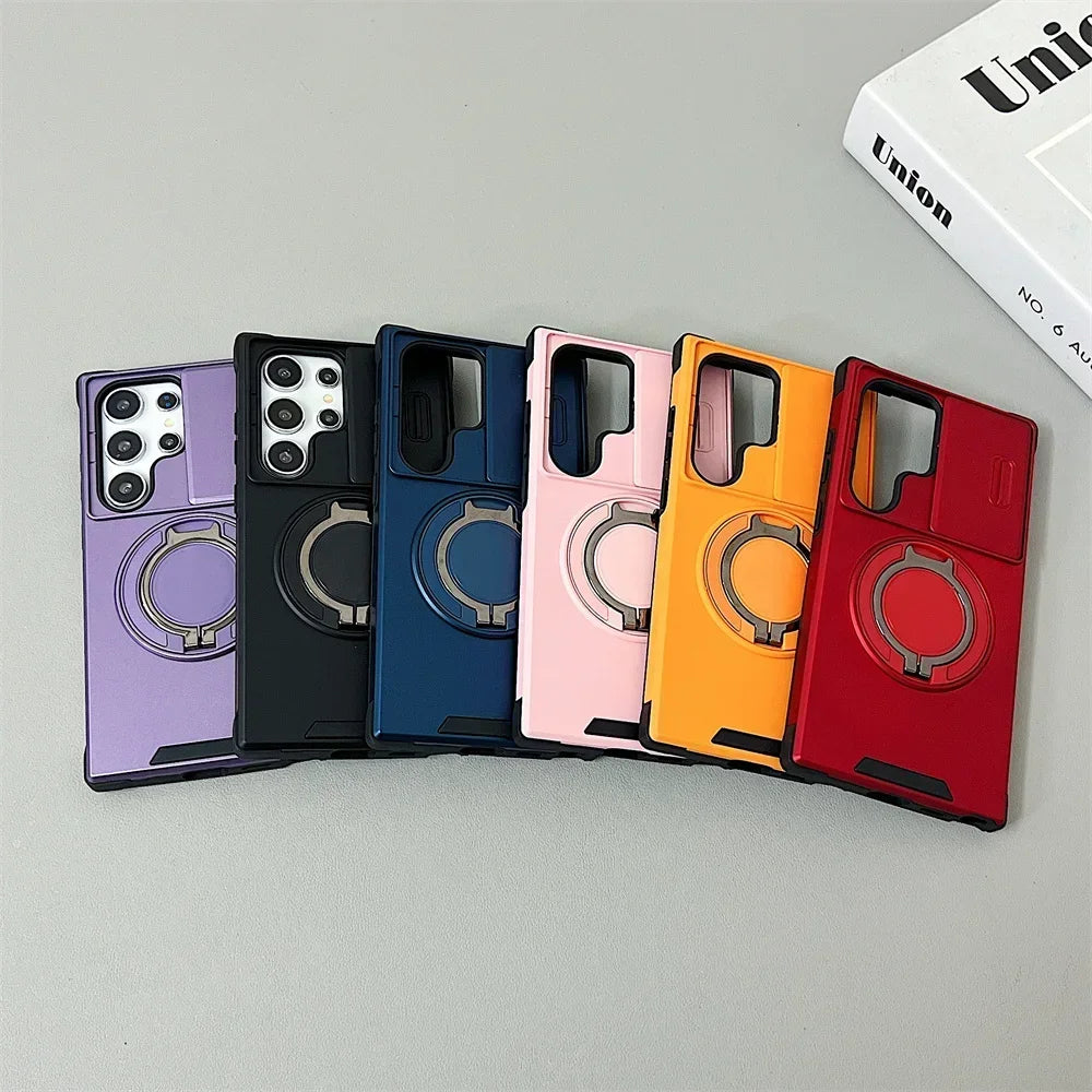 Slide Camera Cover Magnetic Ring Stand Samsung Case