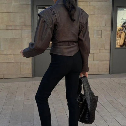 Oversized Faux Leather Jacket Women – Belted Drop Shoulder Coat