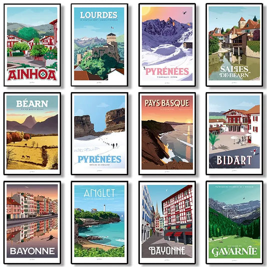 Vintage Travel Poster Canvas Wall Art – French City Retro Print