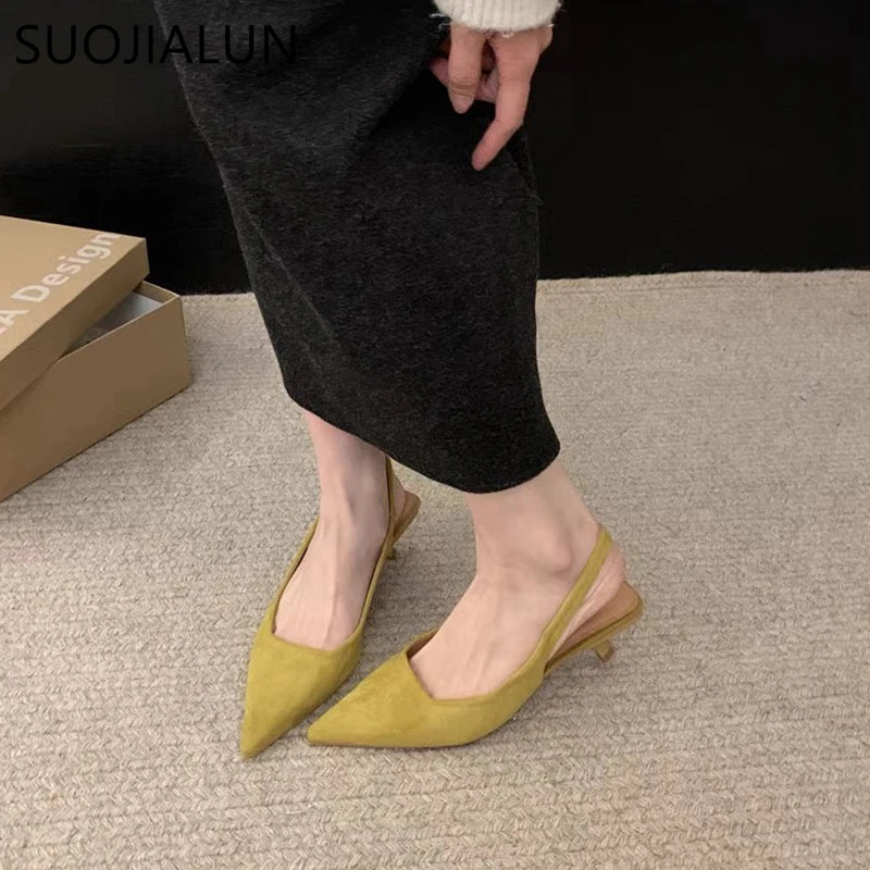 Women's Pointed-Toe Slingback Heels – Low Heel Dress Sandal