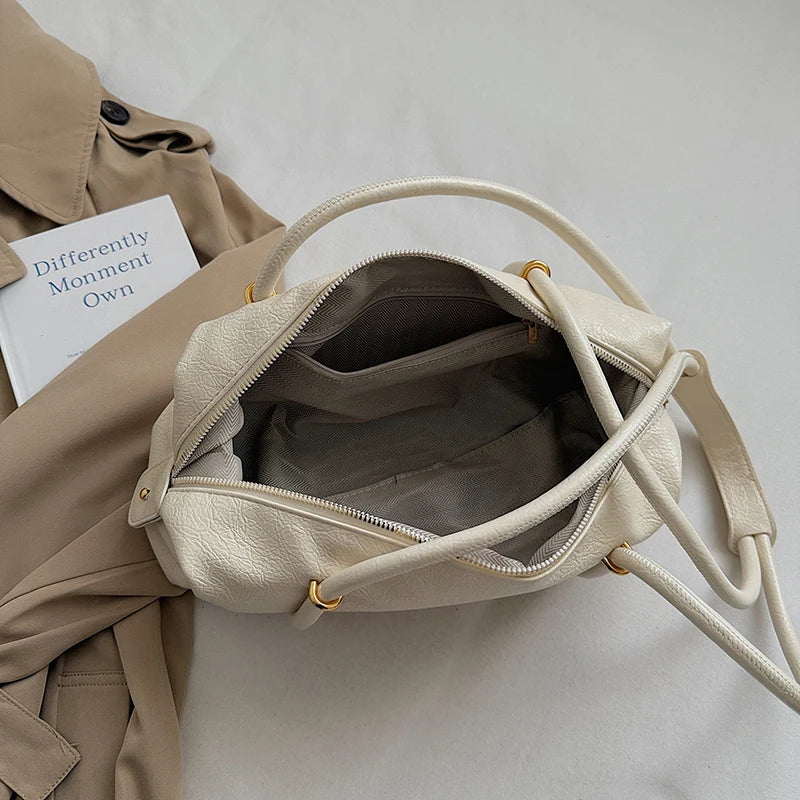 Women's Crinkled Faux Leather Cylinder Shoulder Bag