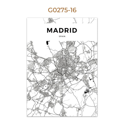 World City Map Wall Art Print – Black & White City Poster