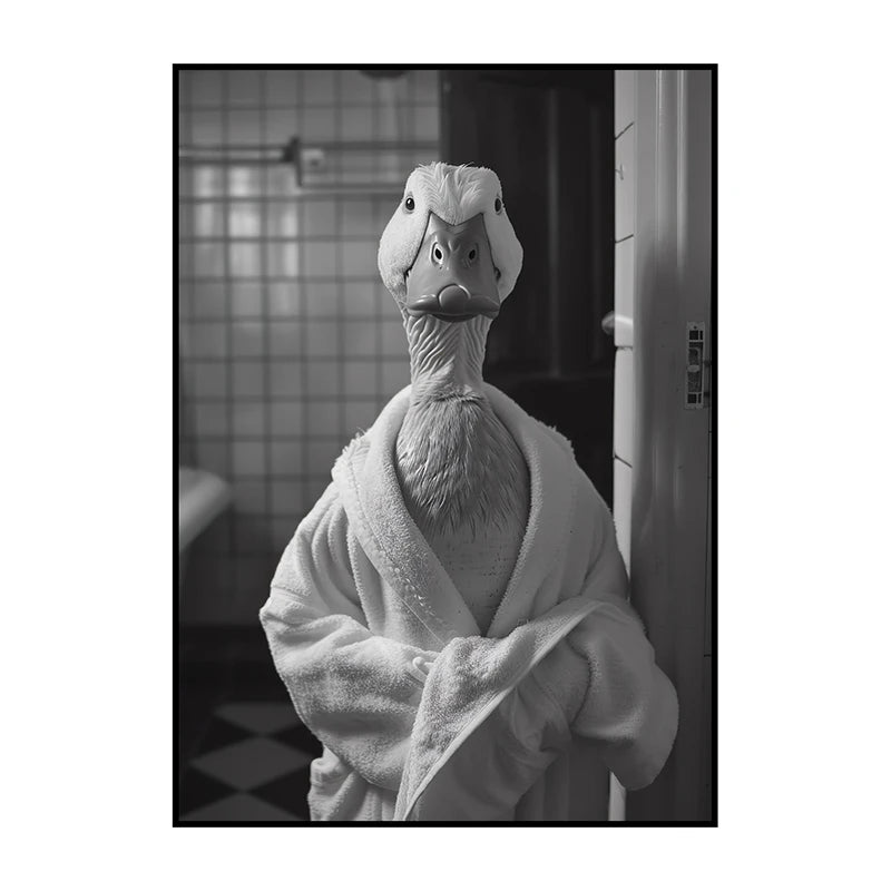 Funny Animal Bathroom Wall Art Poster – Quirky Wildlife in Bathrobe Print