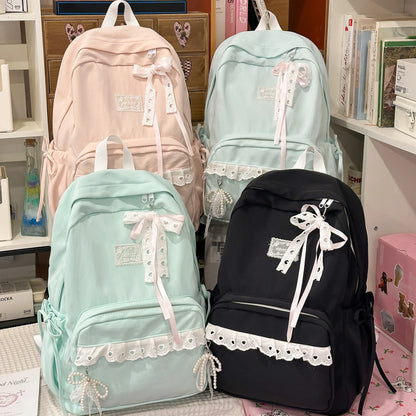 Lace Bow Nylon Backpack – Women's Cute Aesthetic School Bag