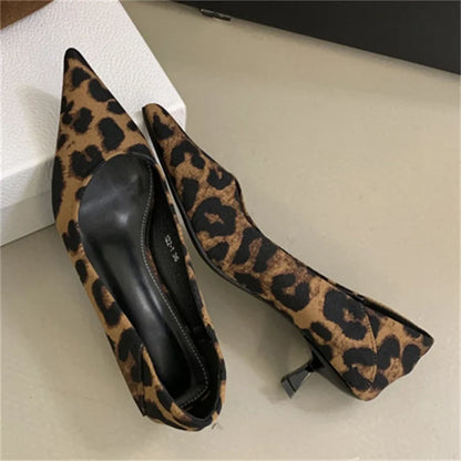 Eilyken Leopard Print Pointed Toe Pumps – Women's Low Heel Party Shoes