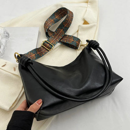 Soft Leather Geometric Wide Strap Shoulder Bag