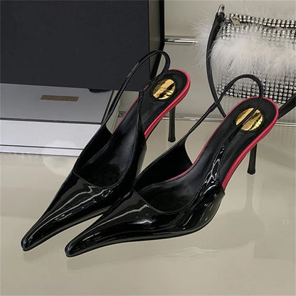 Pointed Toe Patent Leather Slingback Stiletto Pumps for Women